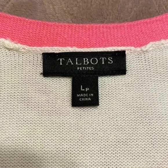 Talbots Large Petite Lightweight Sweater with Pink and Navy Blue Stripes. - Picture 3 of 4
